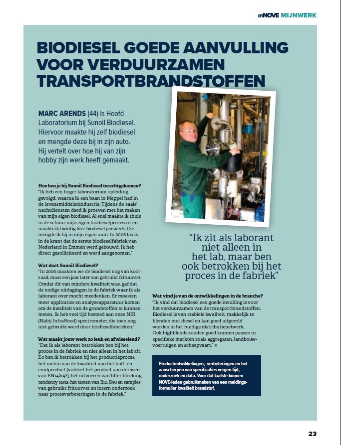 2019-01 inNOVE Mijn Werk - Hoofd Labaratorium - Marc Arends (Sunoil Biodiesel)
